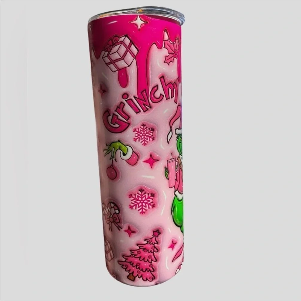 Christmas Tumbler Grinch Festive Pink Santa Gift